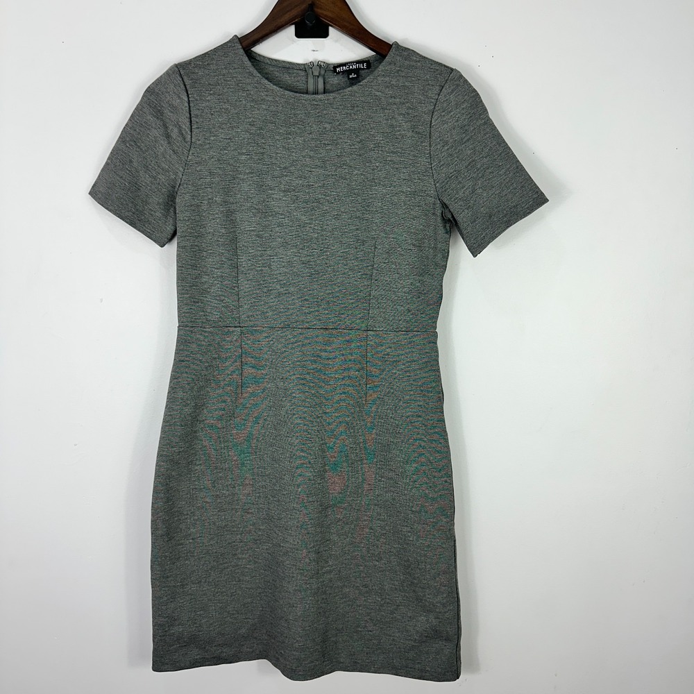 J.Crew Mercantile Sheath Dress Women 2 Grey Short Sleeve Ponte Knit Quiet Luxury